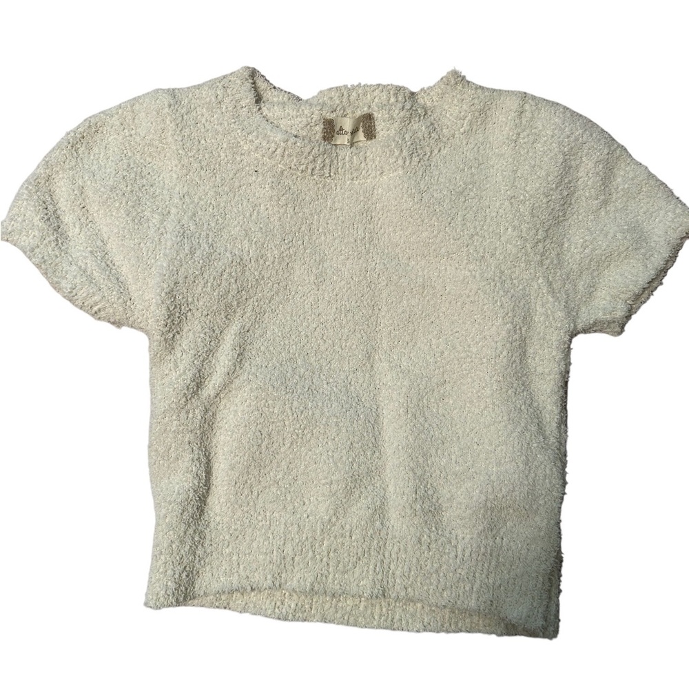 Altard State Short Sleeve Fuzzy Cream Crop Top